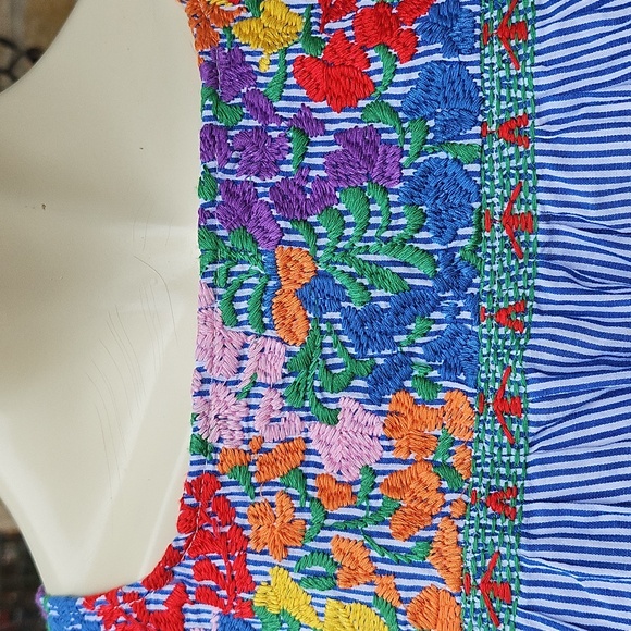 J Marie Ana Maria Cotton Embroidered Stripe Peasant Tunic Blouse Lge - Picture 6 of 11